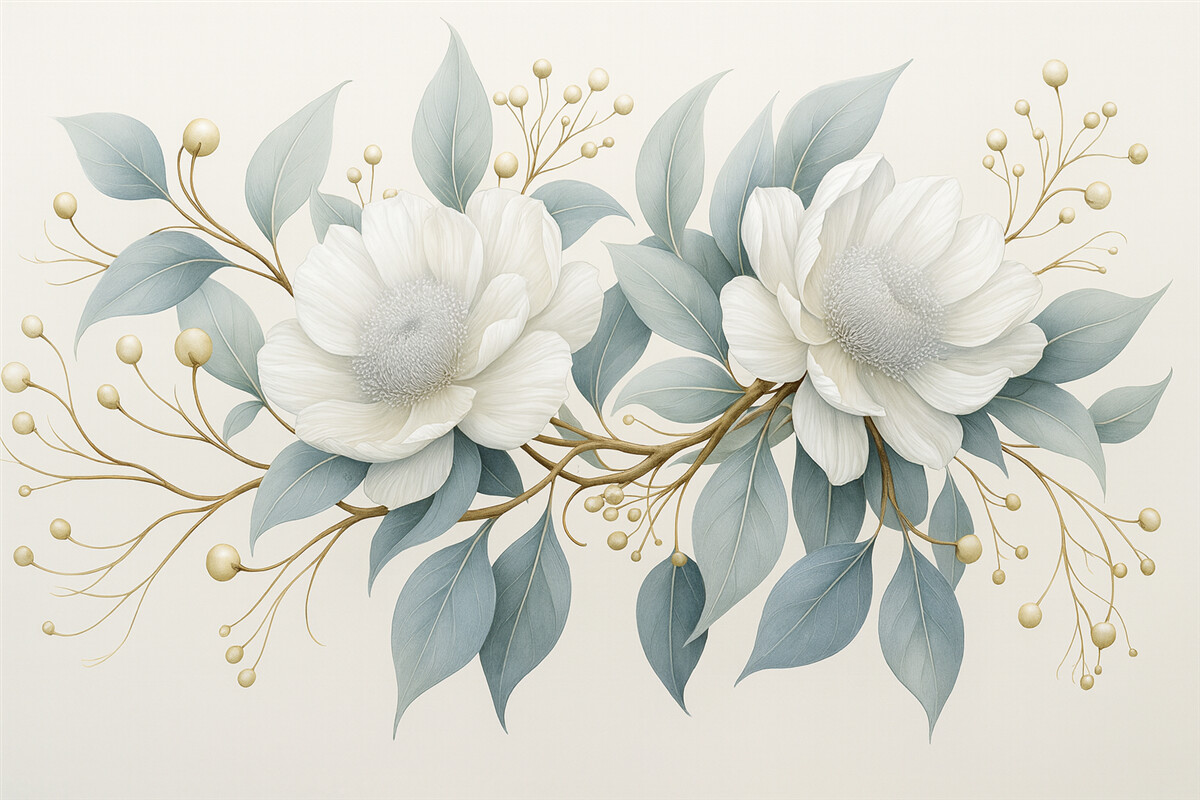 Fototapeta Śliczne akrylowe rośliny z liśćmi i owocami, realizm.