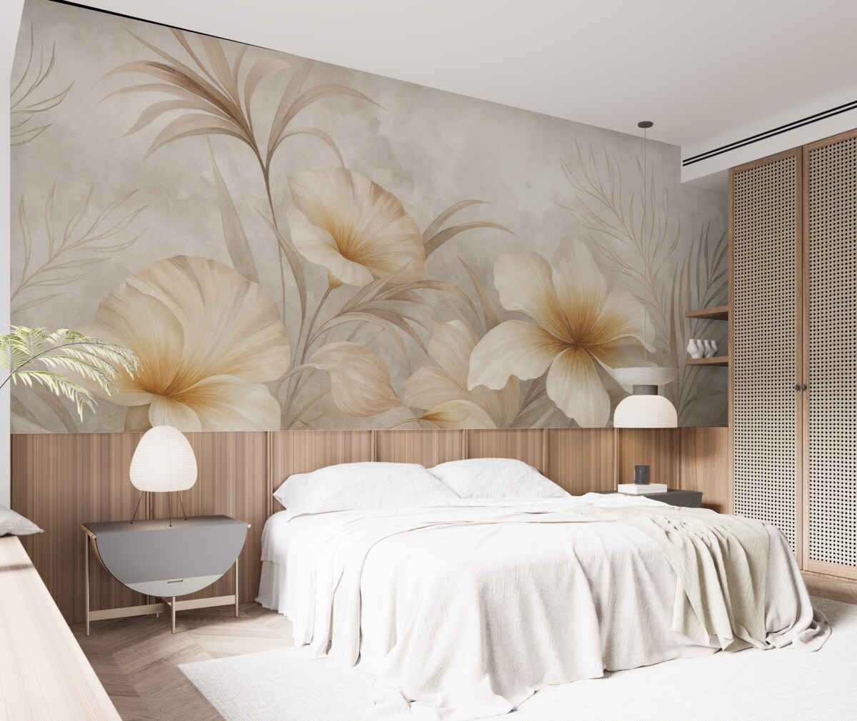 Fototapeta Jasnobeżowe kwiaty na tle abstrakcyjnym.