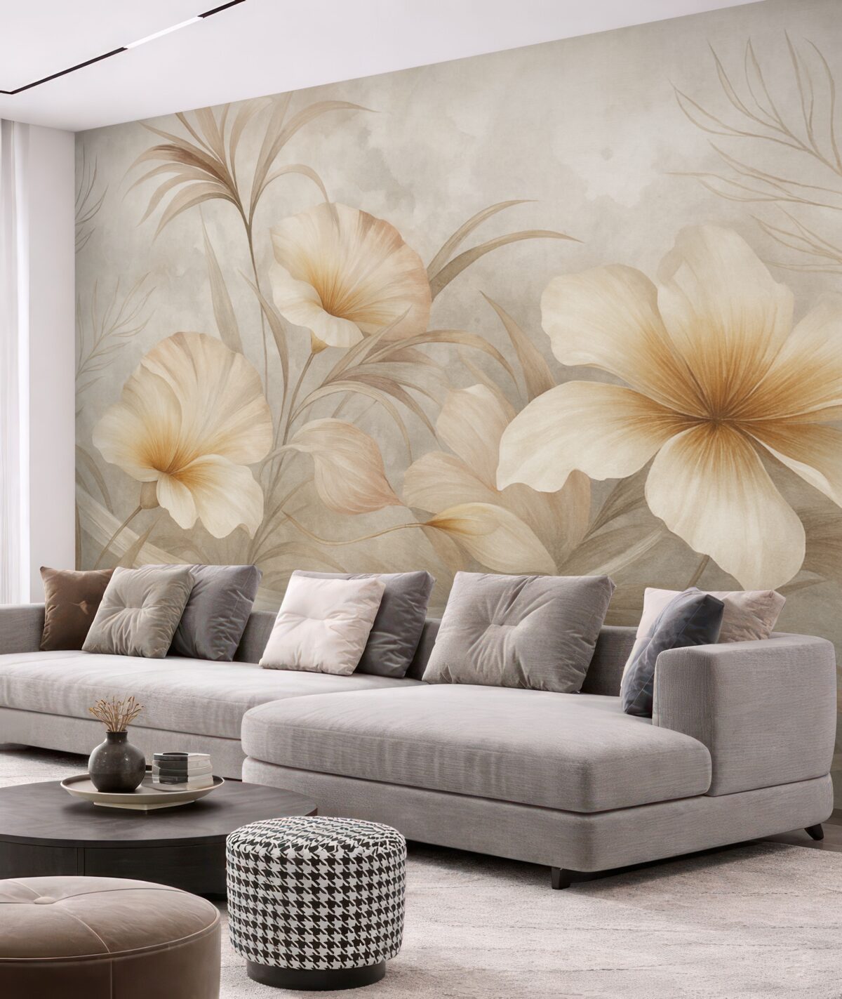 Fototapeta Jasnobeżowe kwiaty na tle abstrakcyjnym.