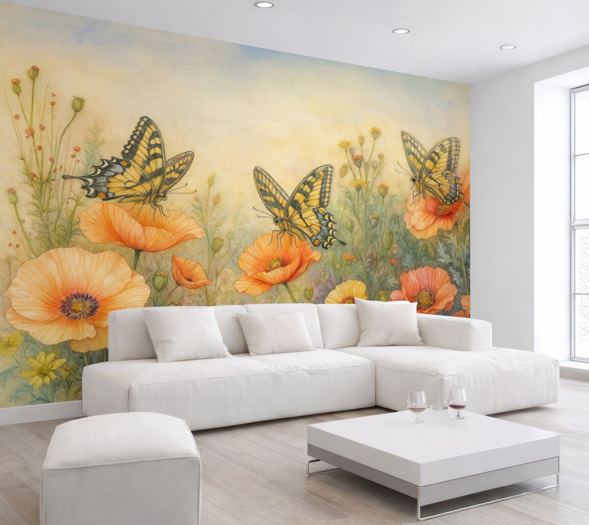 Fototapeta Wielkie motyle w naturalnych kwiatach.