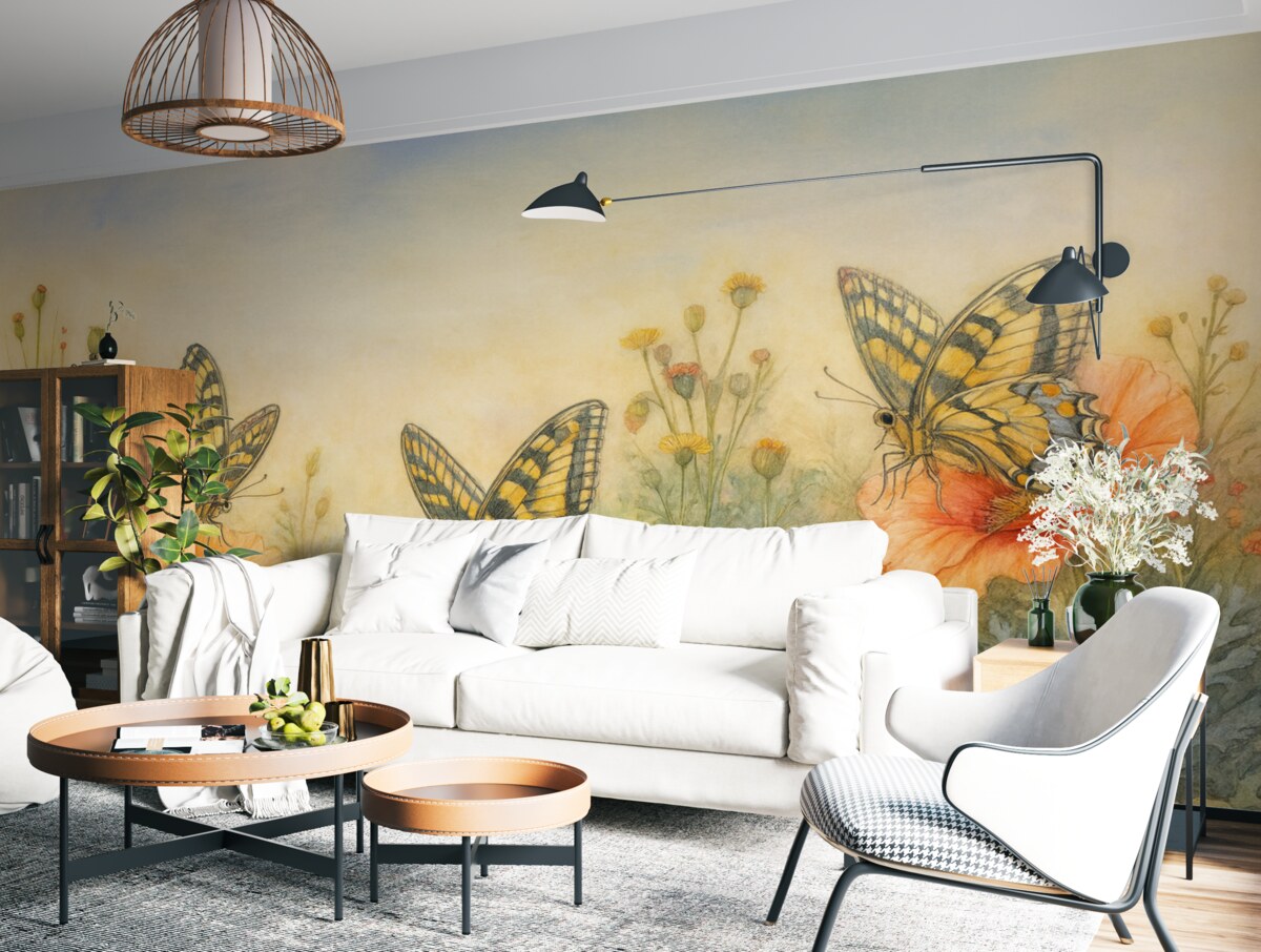 Fototapeta Wielkie motyle w naturalnych kwiatach.