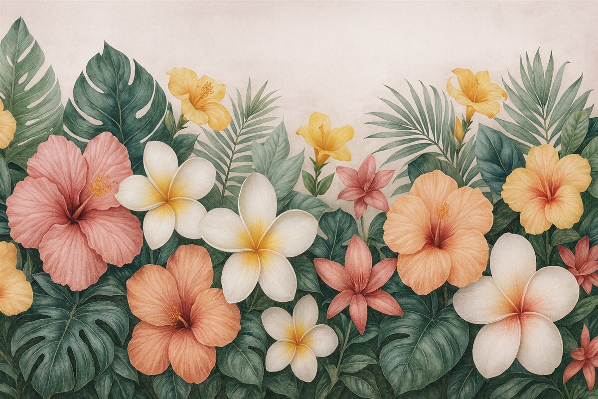 Fototapeta Zróżnicowanie kwiatów w tropikalnych liściach.