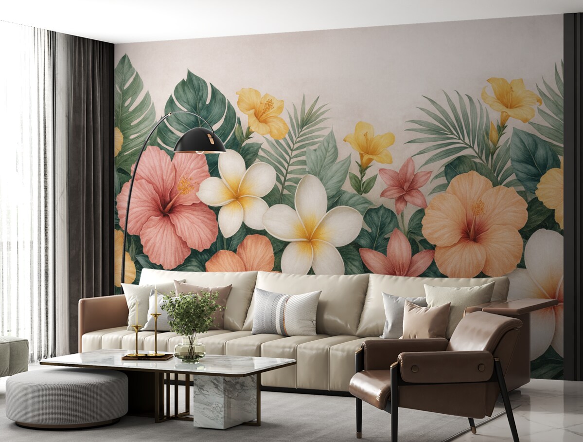 Fototapeta Zróżnicowanie kwiatów w tropikalnych liściach.