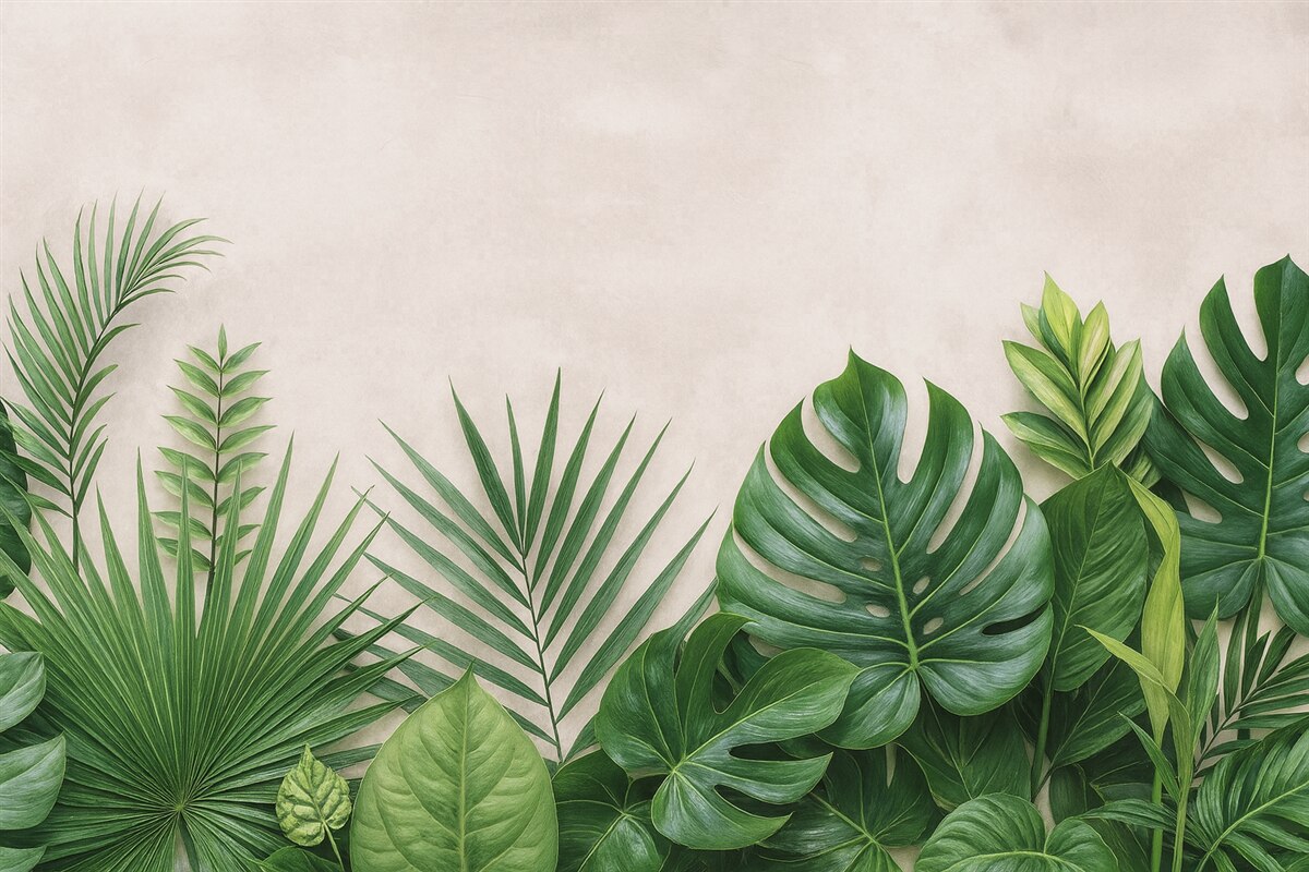 Fototapeta Tropikalne krzewy na jasnej betonowej powierzchni.