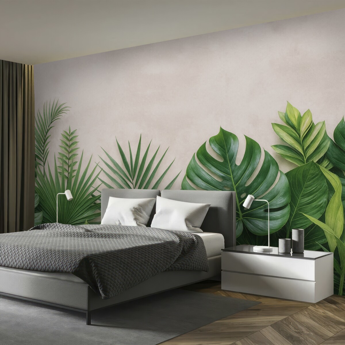 Fototapeta Tropikalne krzewy na jasnej betonowej powierzchni.