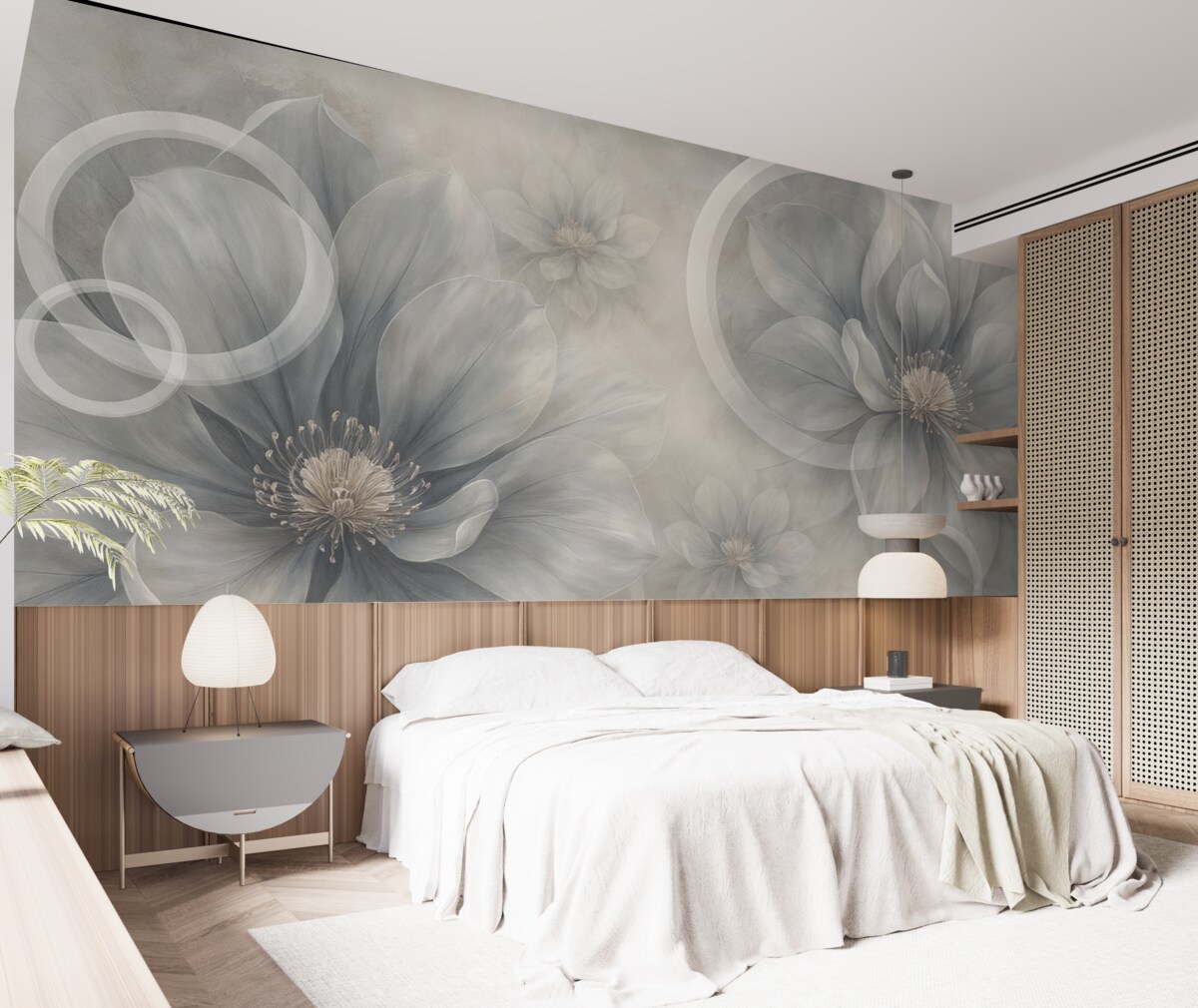 Fototapeta Wielkie, subtelne kwiaty oraz okręgi.