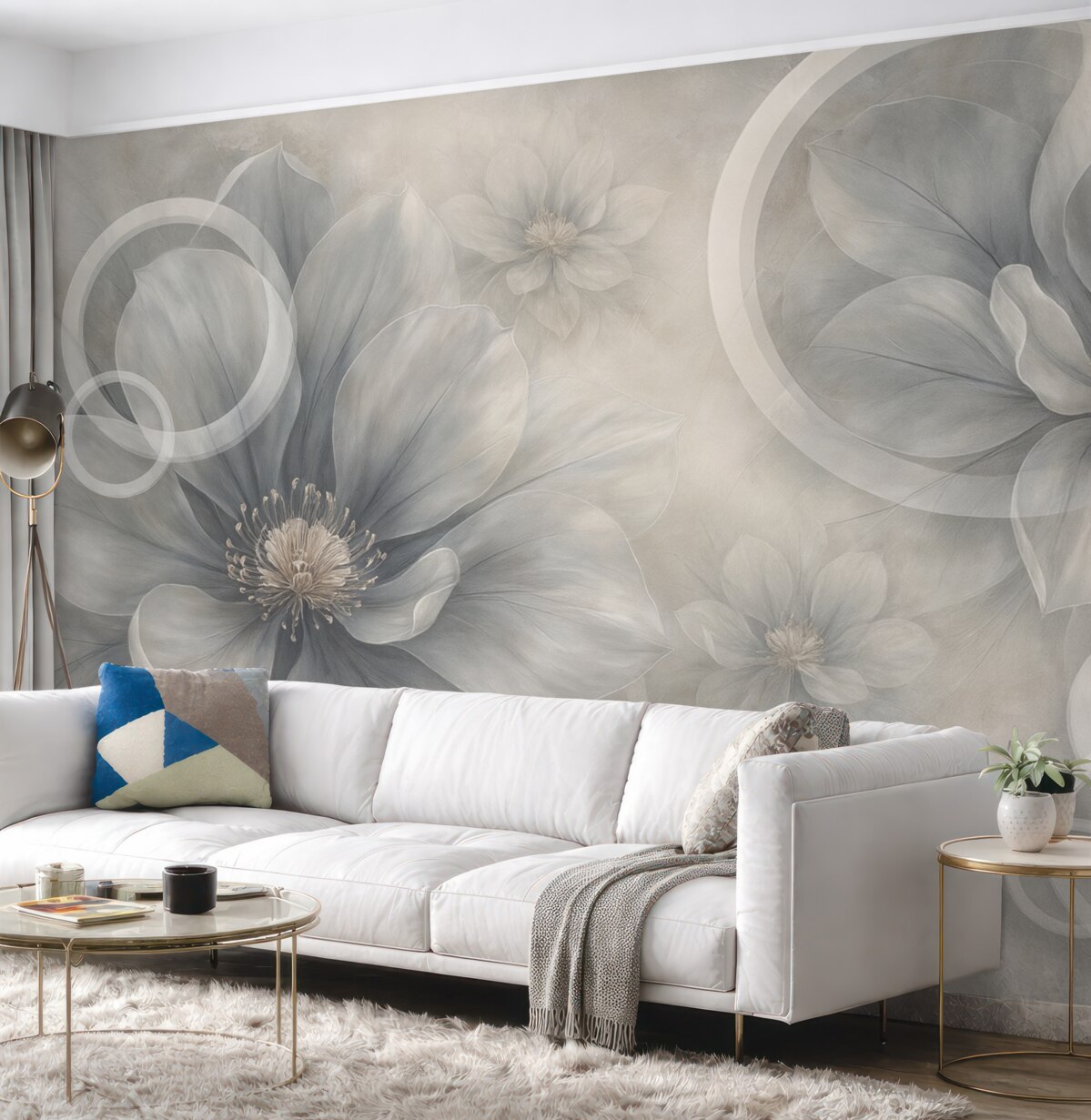 Fototapeta Wielkie, subtelne kwiaty oraz okręgi.