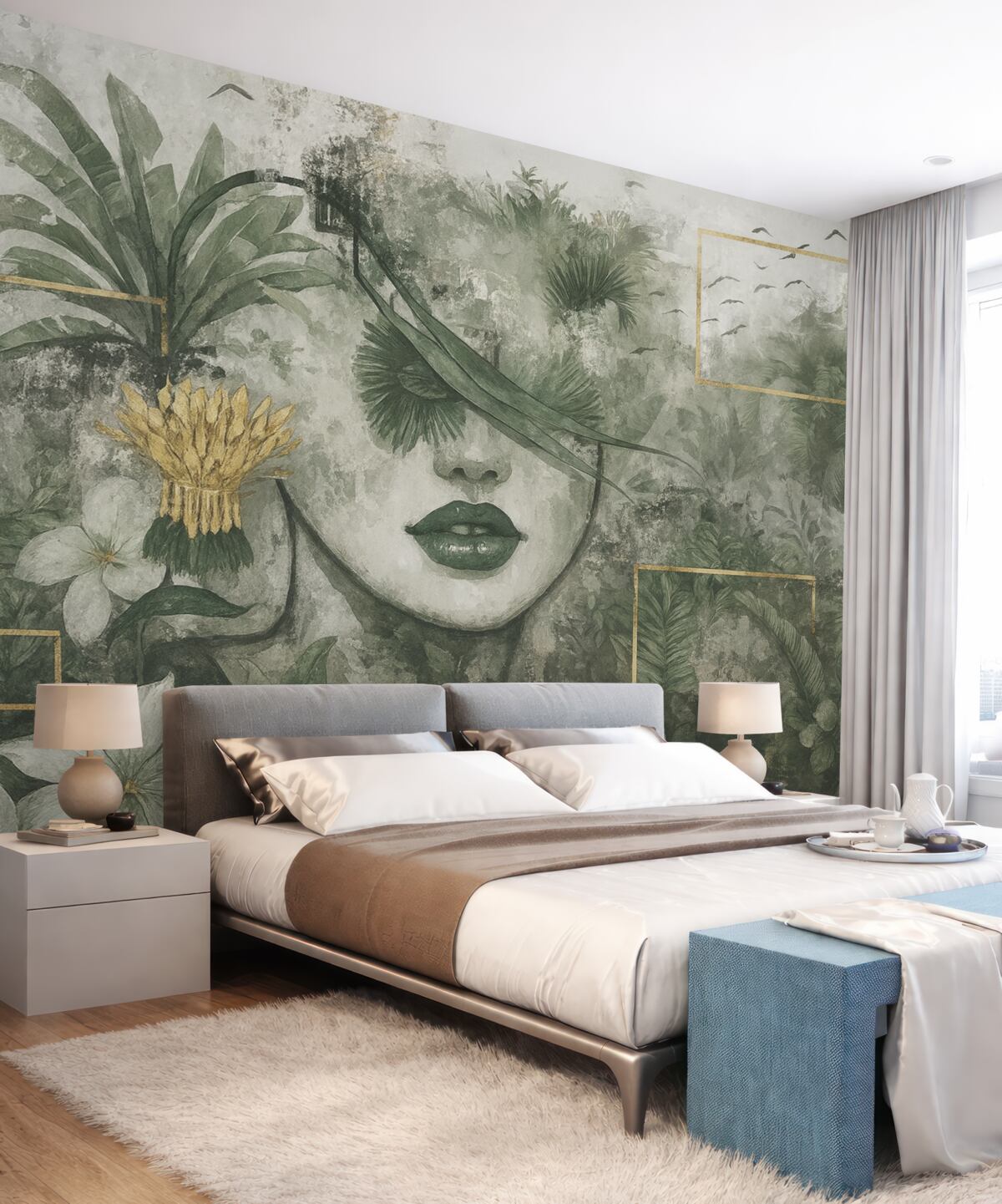 Fototapeta Grunge lasu deszczowego oraz kontur twarzy dziewczyny.