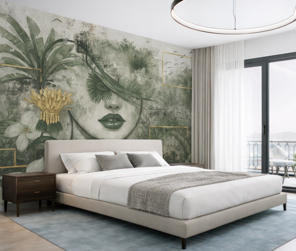 Fototapeta Grunge lasu deszczowego oraz kontur twarzy dziewczyny.