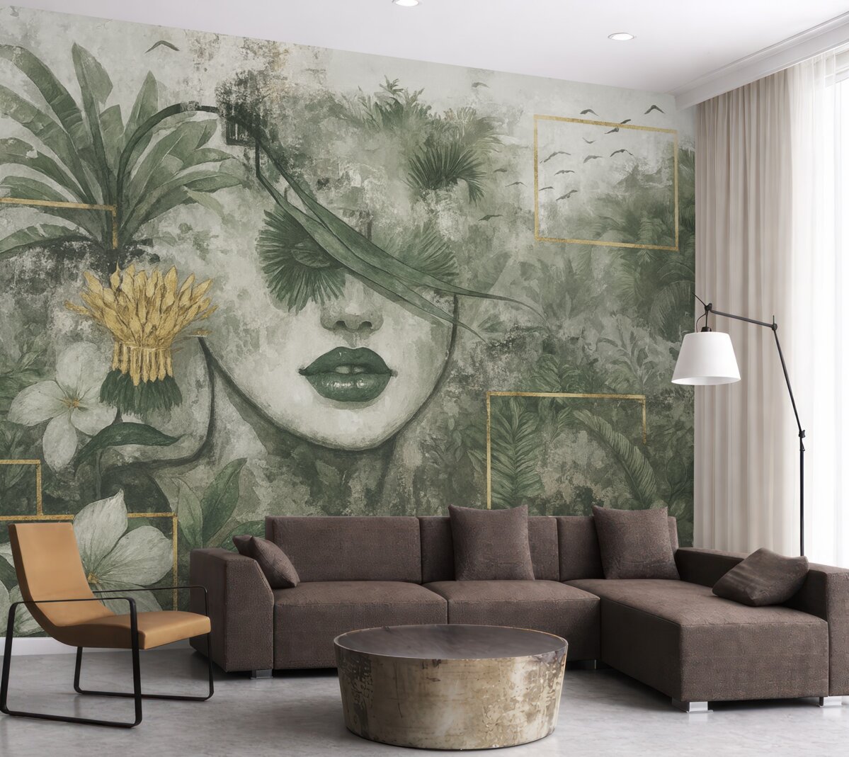 Fototapeta Grunge lasu deszczowego oraz kontur twarzy dziewczyny.