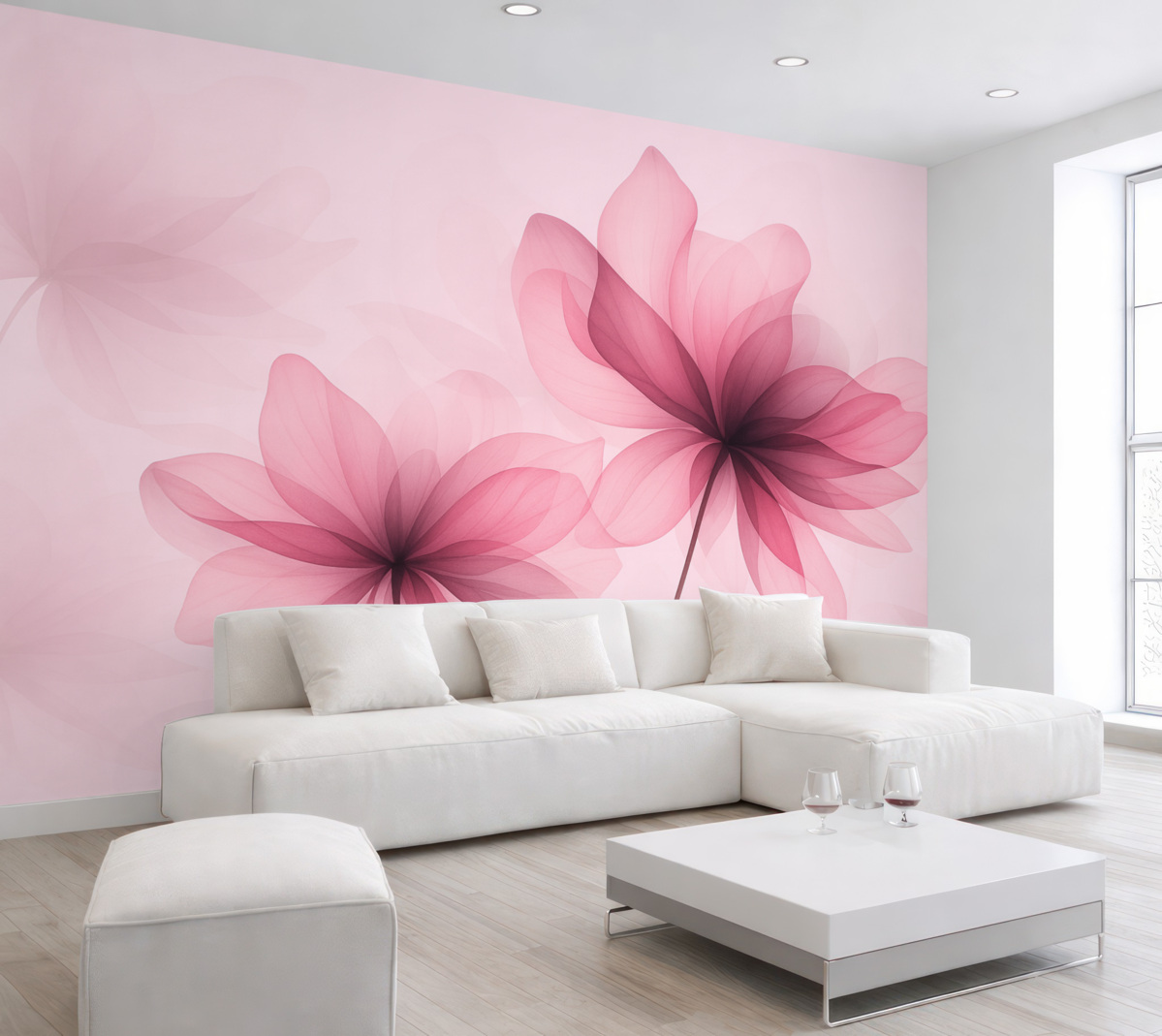 Fototapeta Wielkie, różowe, przezroczyste kwiaty.