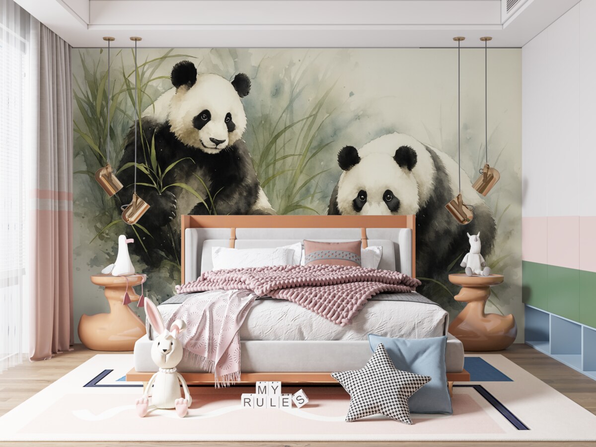 Fototapeta Pandy rozmyte w stylu wilgotnej akwareli.