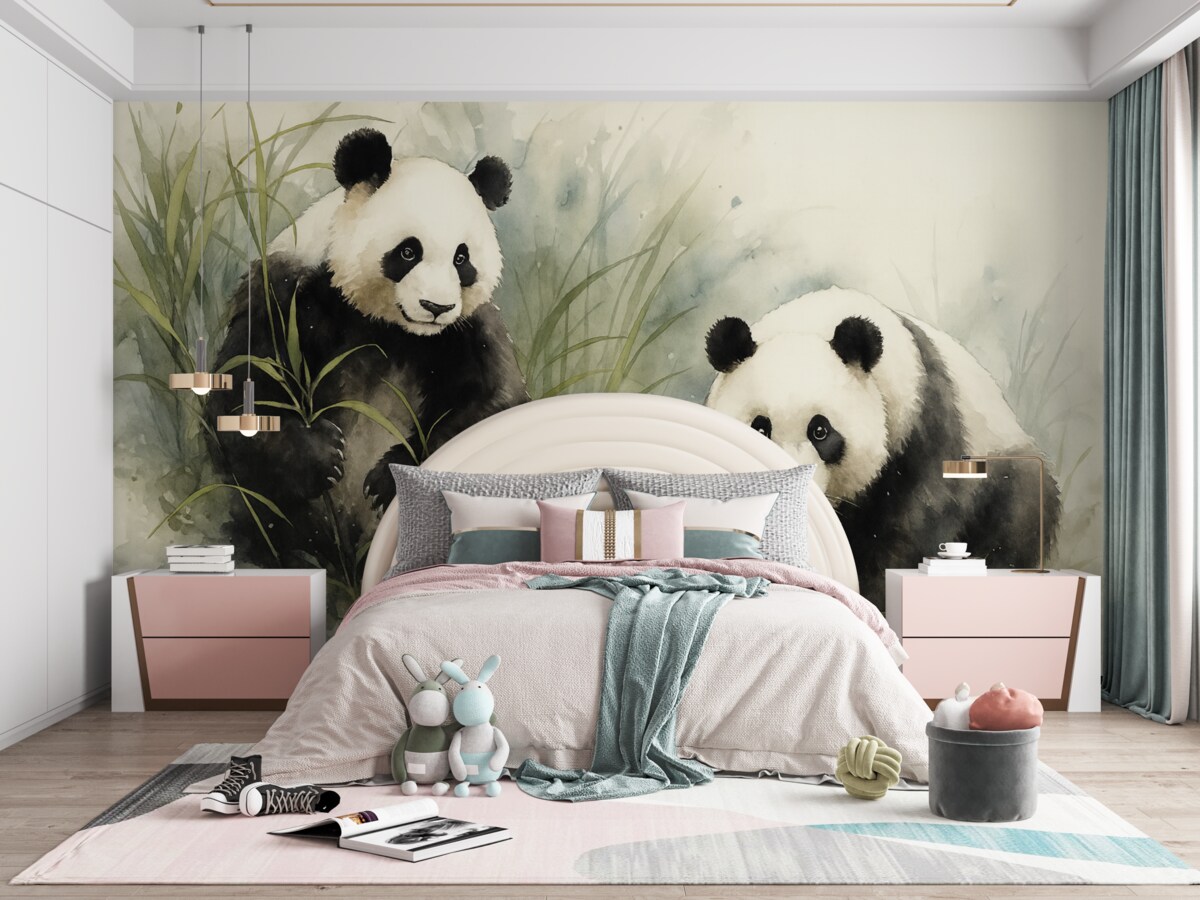 Fototapeta Pandy rozmyte w stylu wilgotnej akwareli.