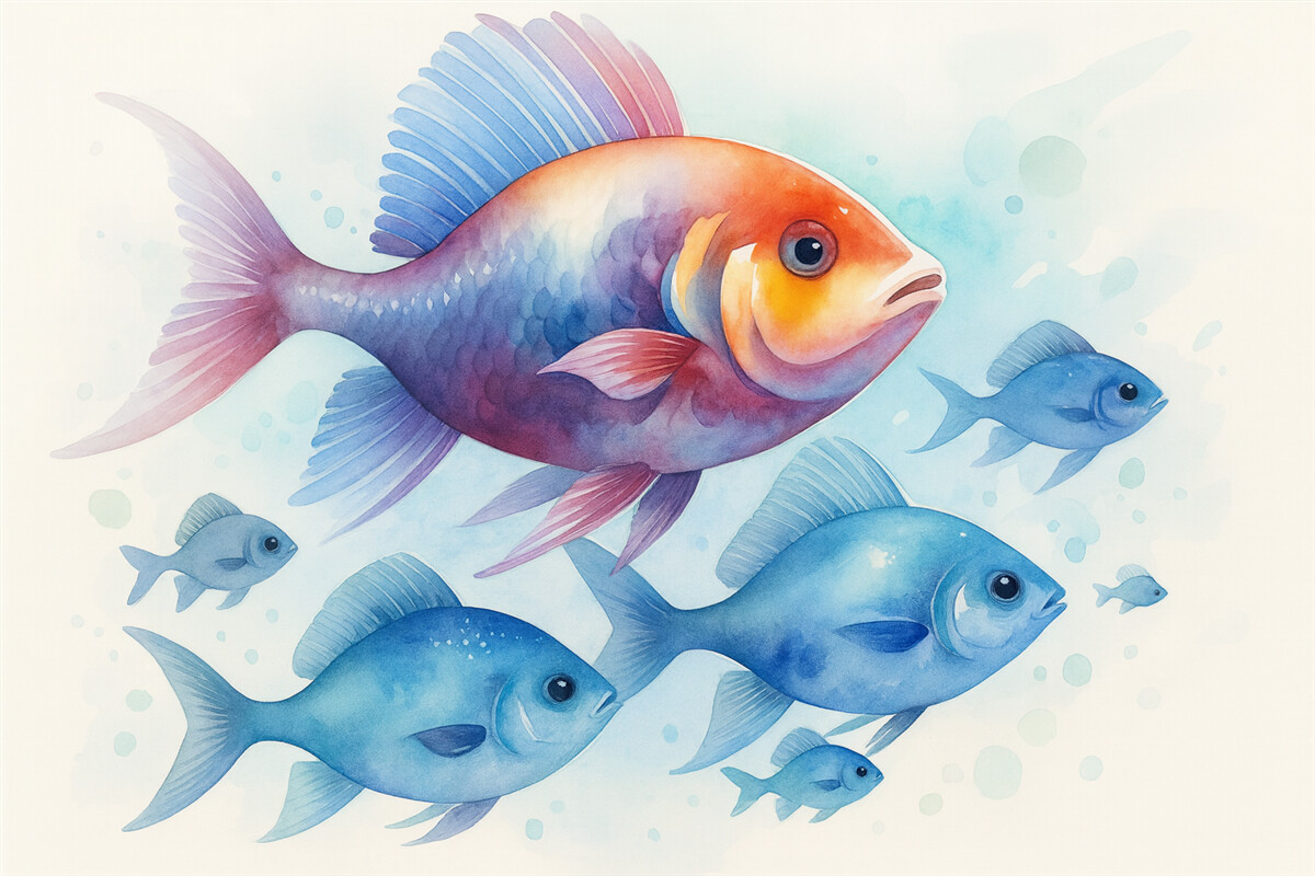 Fototapeta Ryby zatarte w stylu wilgotnej akwareli.