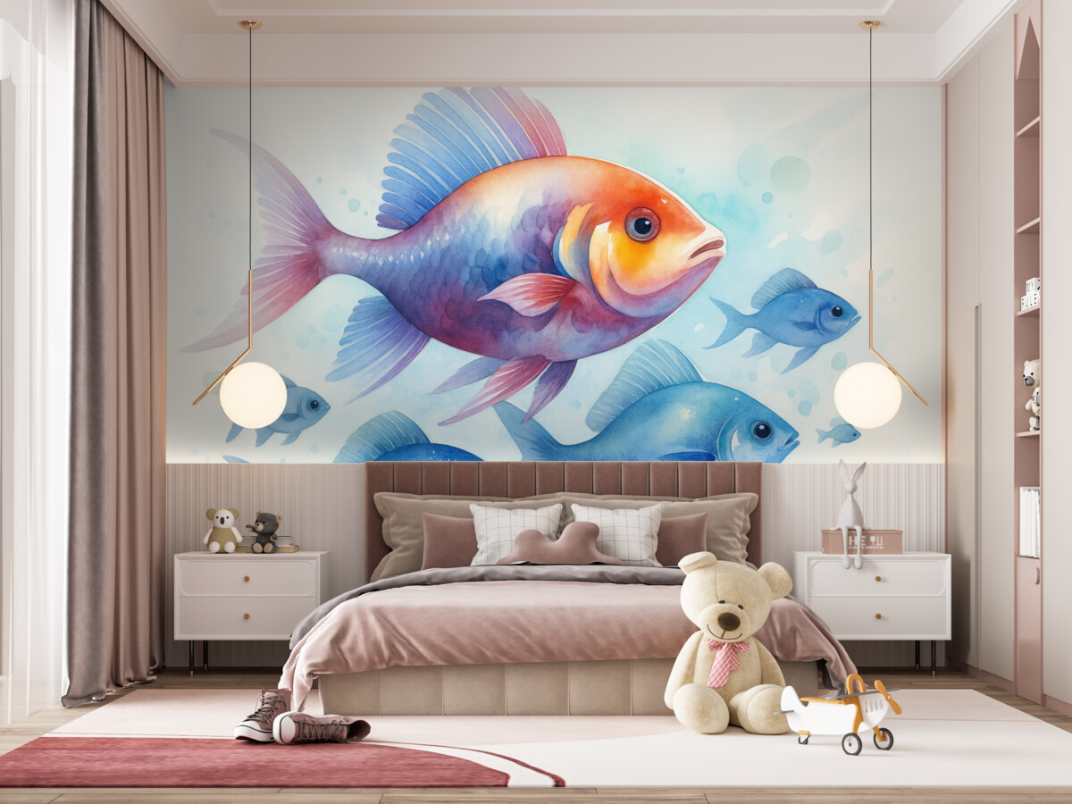 Fototapeta Ryby zatarte w stylu wilgotnej akwareli.