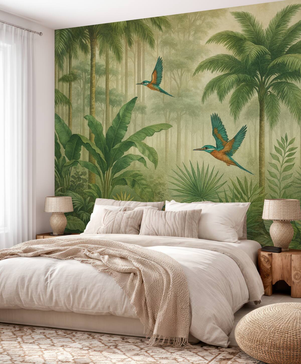 Fototapeta Widok na tropikalny krajobraz z ptakami.