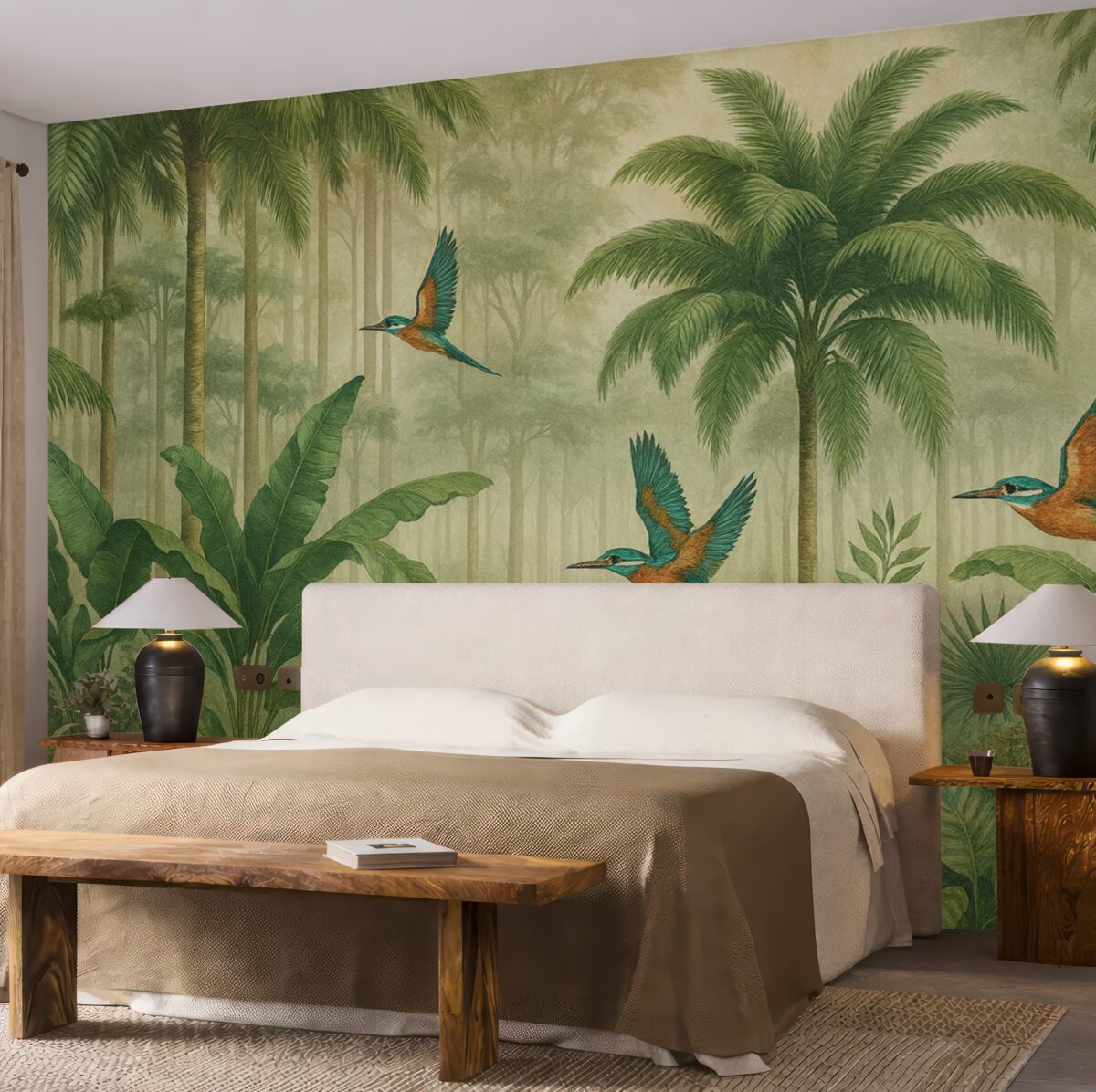 Fototapeta Widok na tropikalny krajobraz z ptakami.