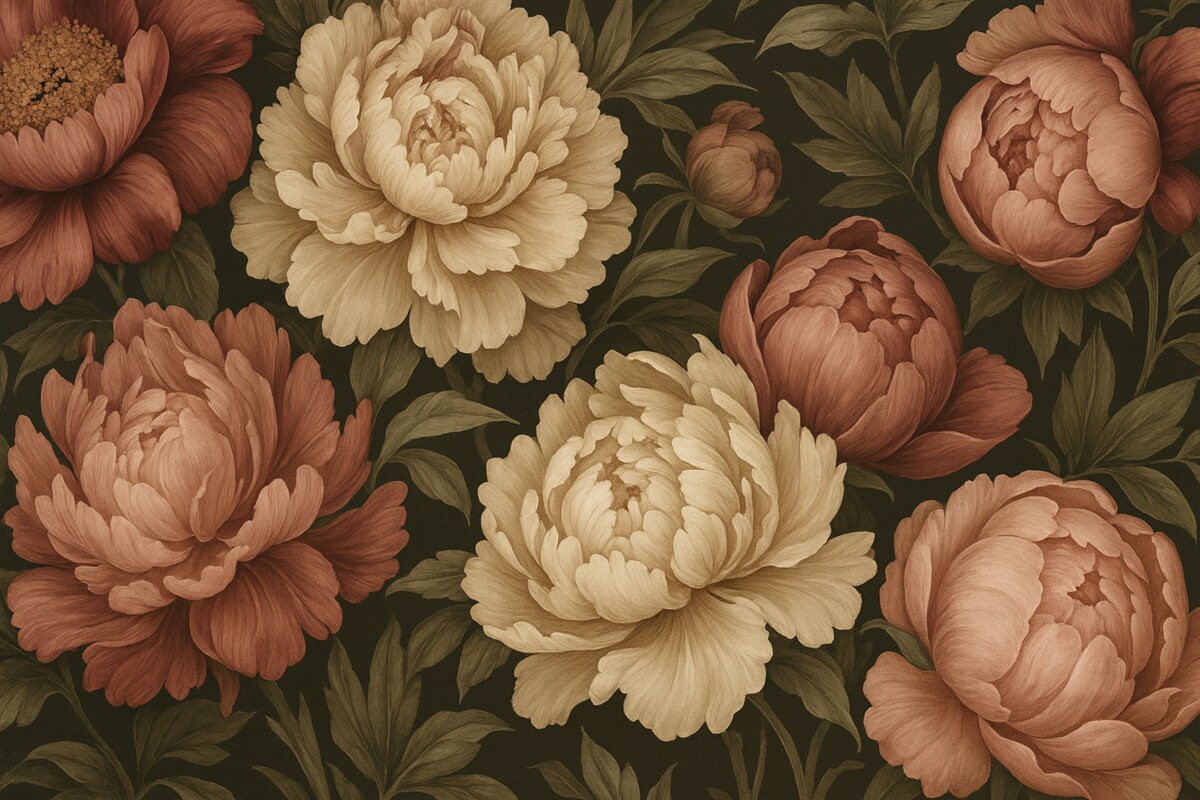 Fototapeta Wspaniałe piwonie na mrocznym tle w stylu vintage.