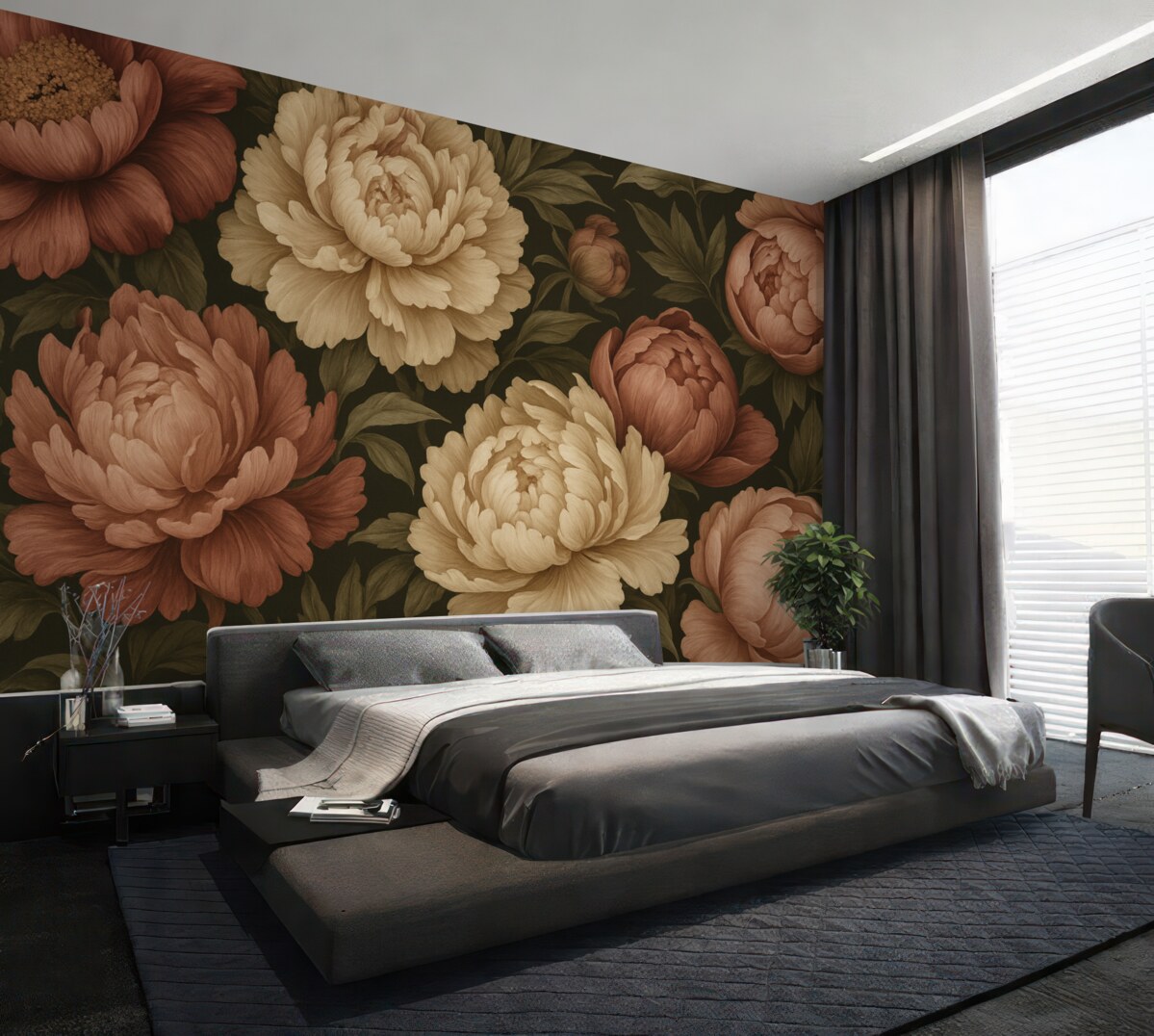 Fototapeta Wspaniałe piwonie na mrocznym tle w stylu vintage.