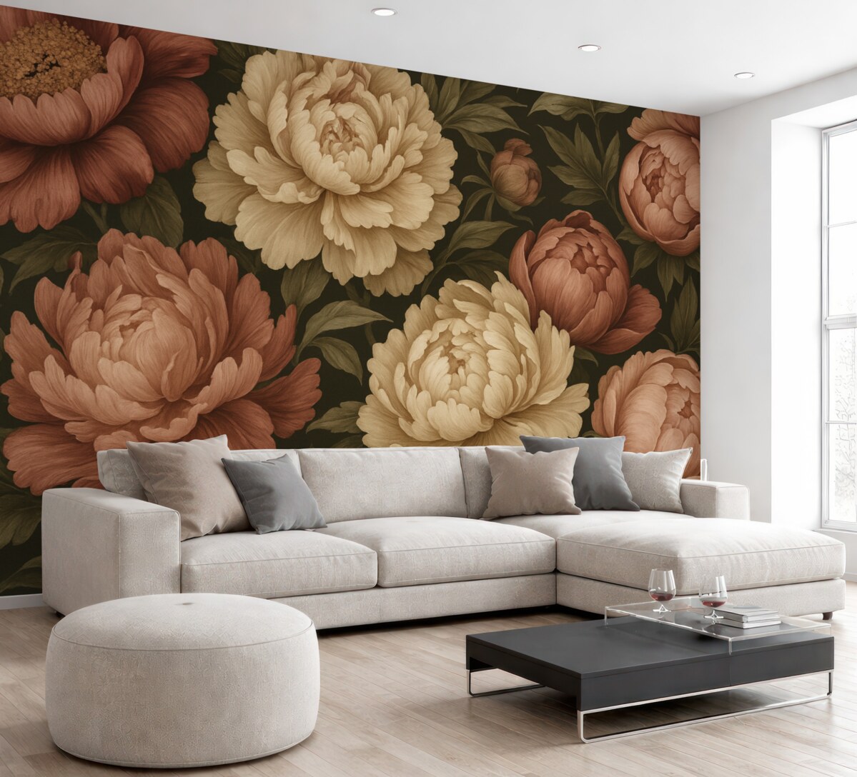 Fototapeta Wspaniałe piwonie na mrocznym tle w stylu vintage.