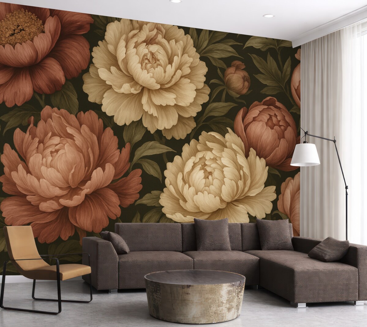 Fototapeta Wspaniałe piwonie na mrocznym tle w stylu vintage.