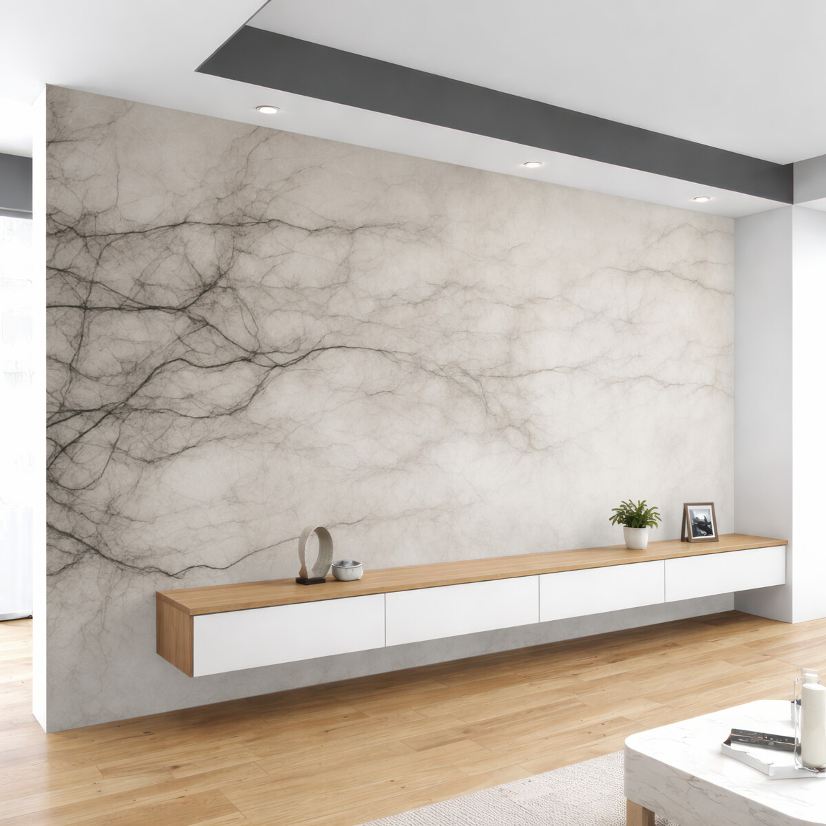 Fototapeta Drobne gałązki na mglistym jasnym tle.