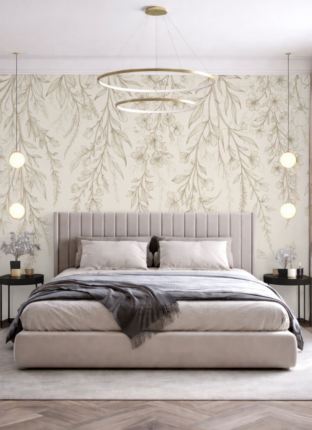 Fototapeta Cienkie, pionowe kwiaty opadające z góry.