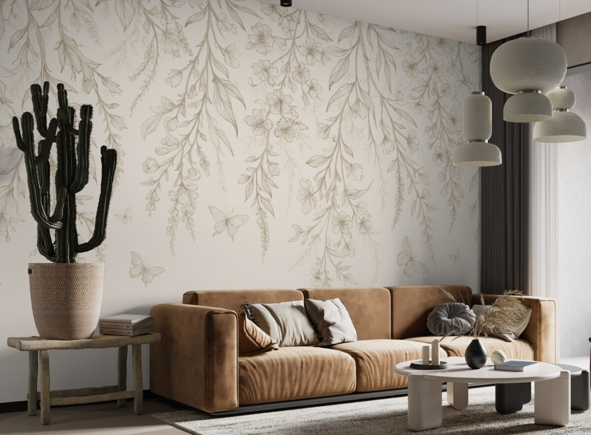 Fototapeta Cienkie, pionowe kwiaty opadające z góry.