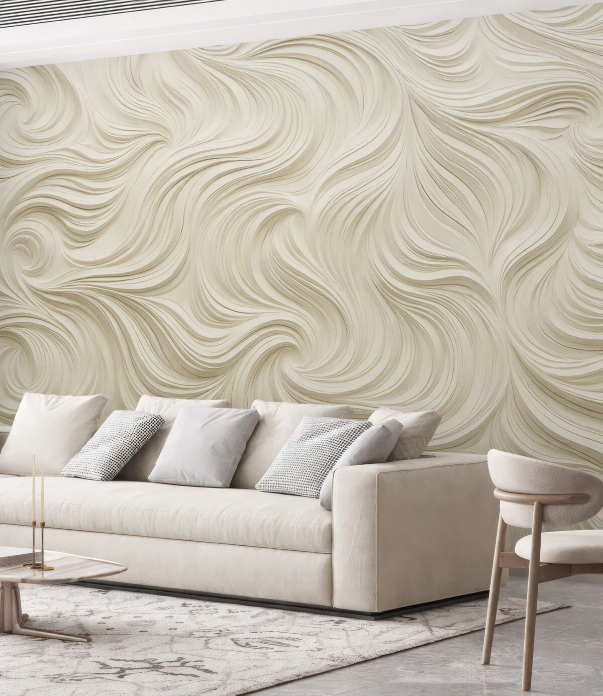 Fototapeta Wolumetryczny motyw na ścianie w jasnych odcieniach.