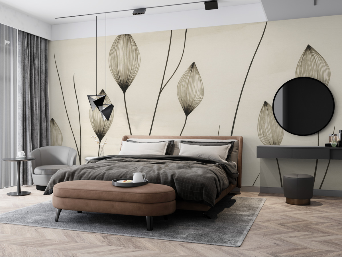 Fototapeta Abstrakcyjne pączki kwiatowe w minimalistycznym dizajnie.