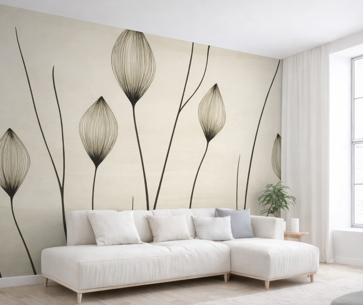 Fototapeta Abstrakcyjne pączki kwiatowe w minimalistycznym dizajnie.