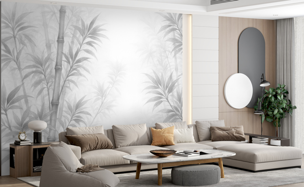 Fototapeta Subtelne kontury liści w łagodnym pastelowym stylu.