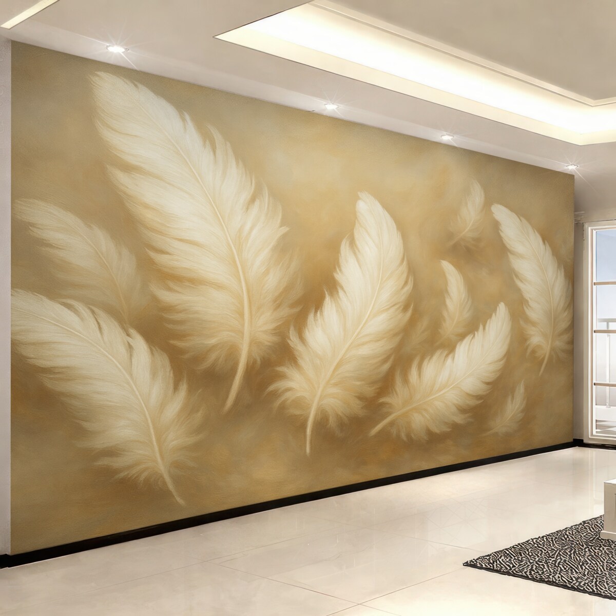 Fototapeta Lekkie pióra w subtelnych beżowych tonacjach.