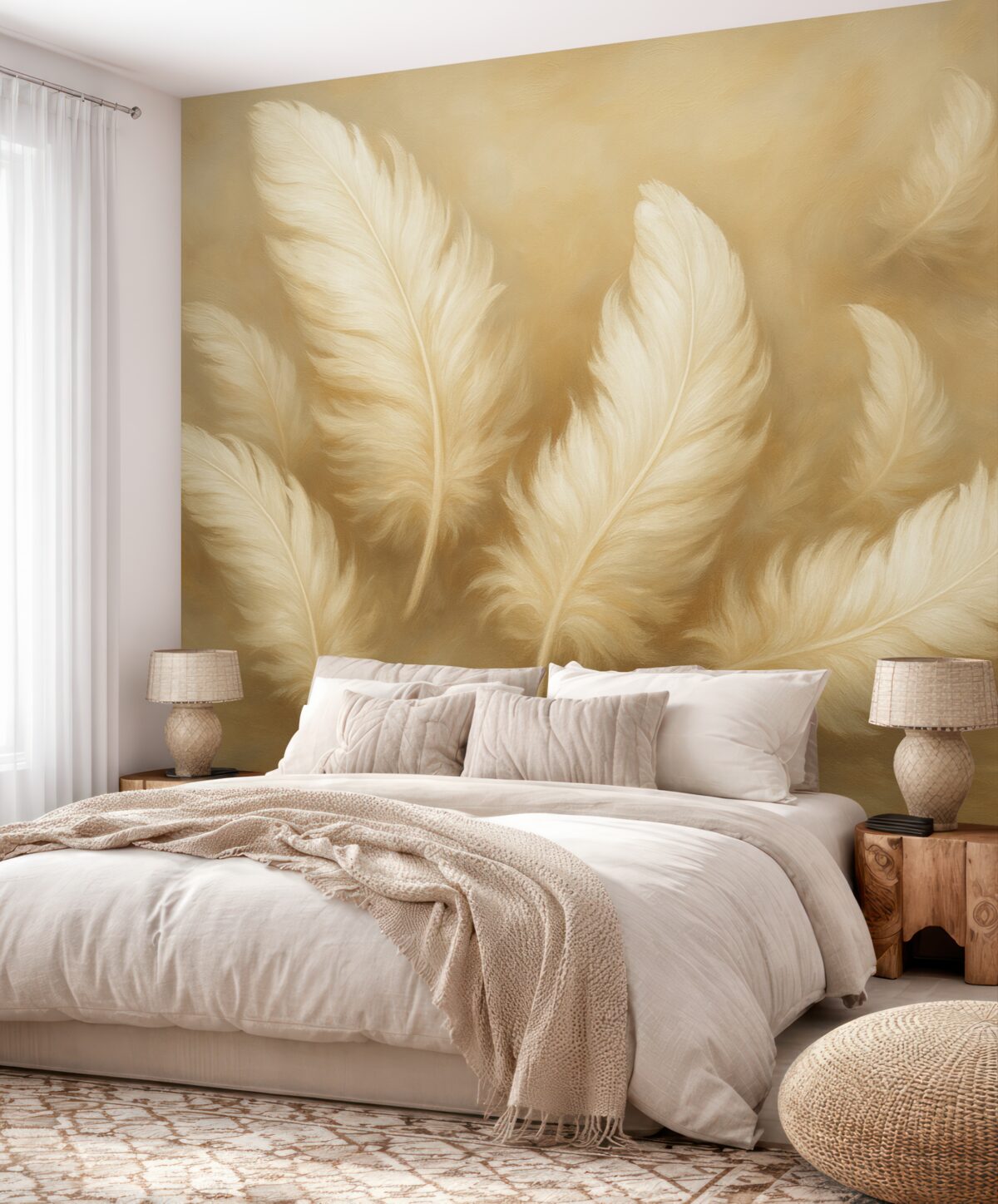 Fototapeta Lekkie pióra w subtelnych beżowych tonacjach.