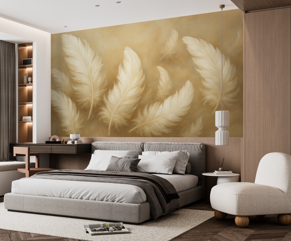 Fototapeta Lekkie pióra w subtelnych beżowych tonacjach.