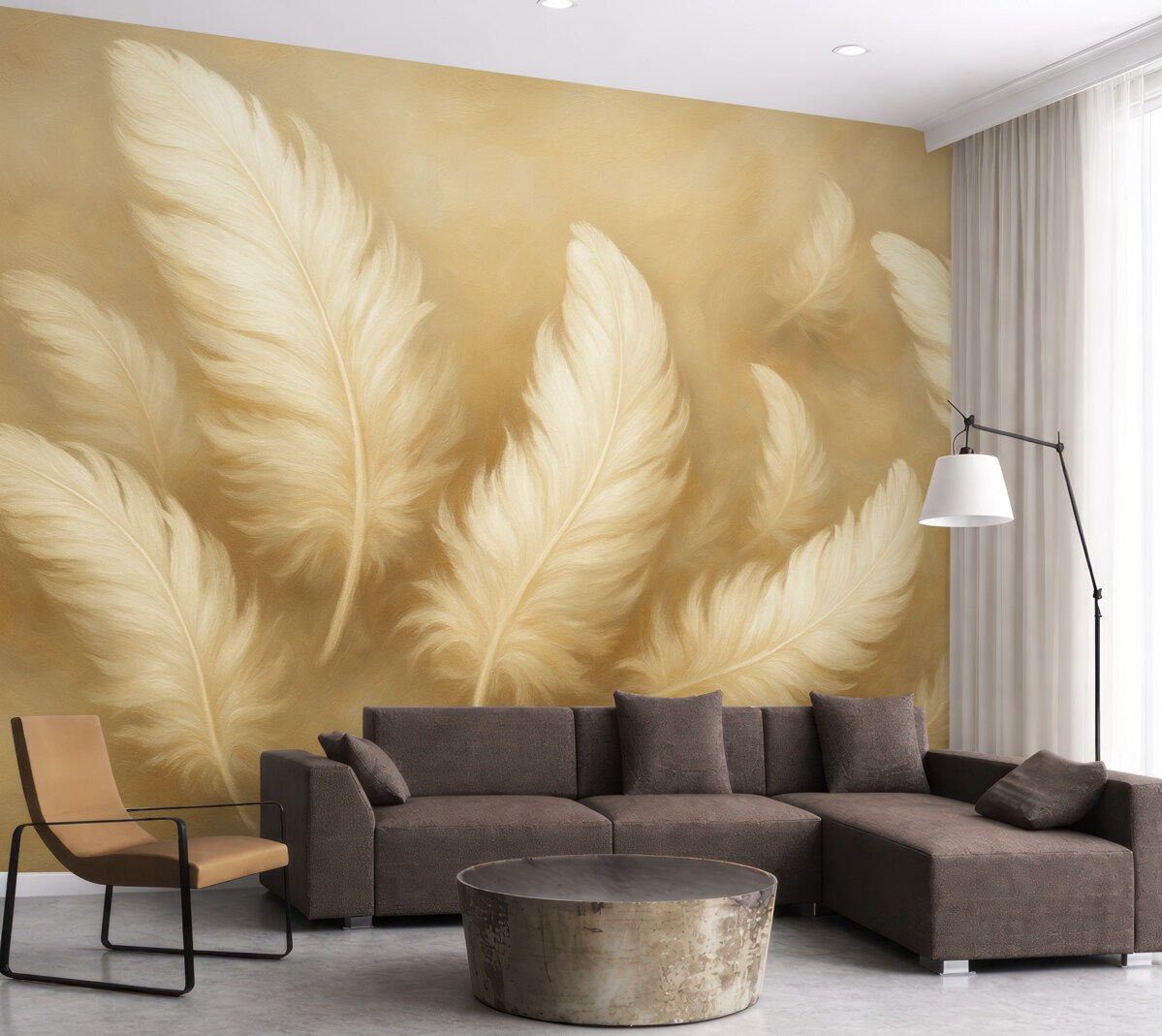 Fototapeta Lekkie pióra w subtelnych beżowych tonacjach.