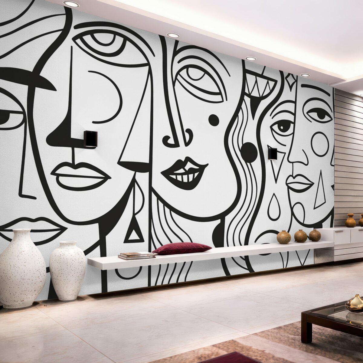 Fototapeta Abstrakcyjne oblicza w stylu dekoracji artystycznej opartej na liniach.