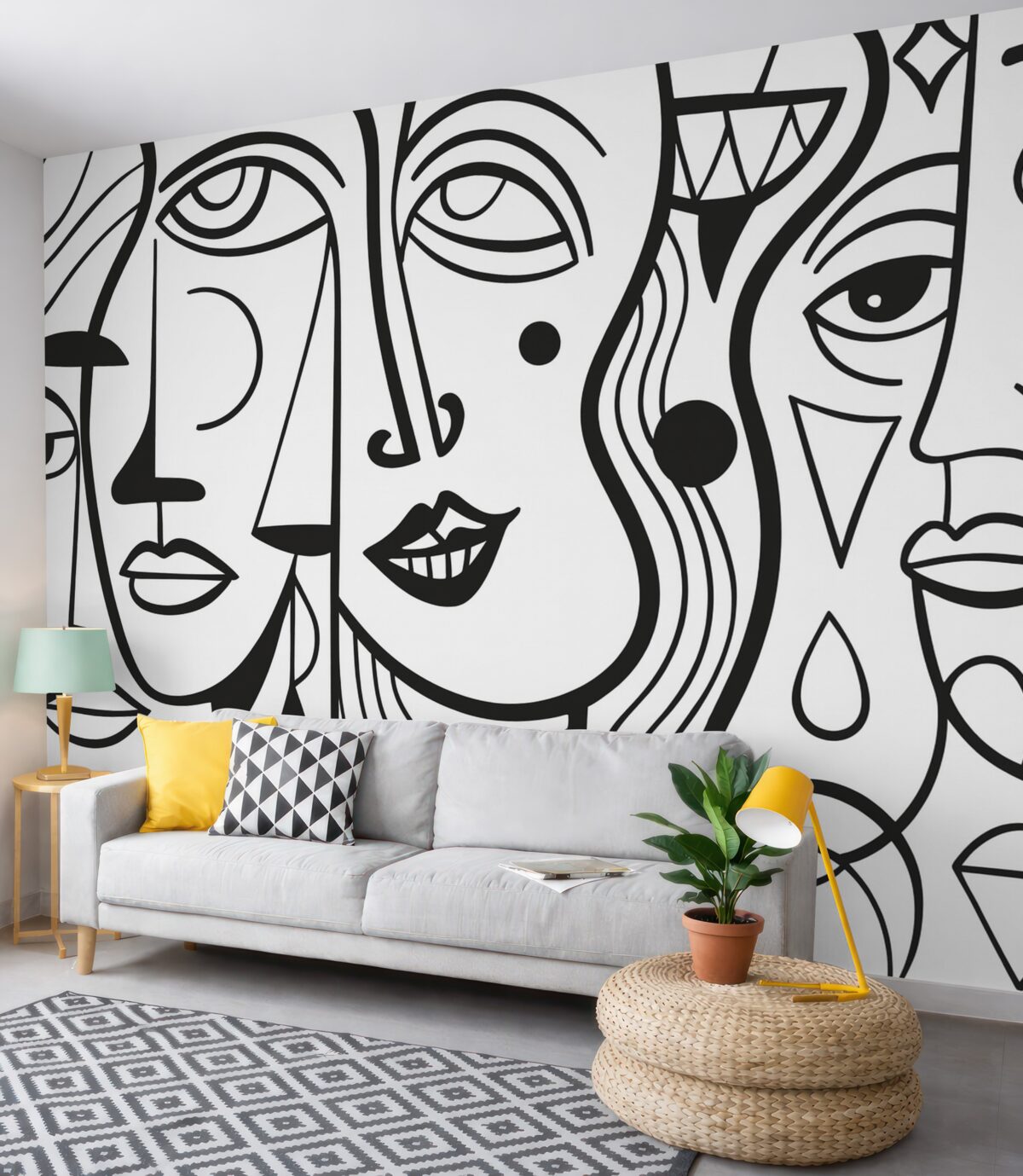 Fototapeta Abstrakcyjne oblicza w stylu dekoracji artystycznej opartej na liniach.