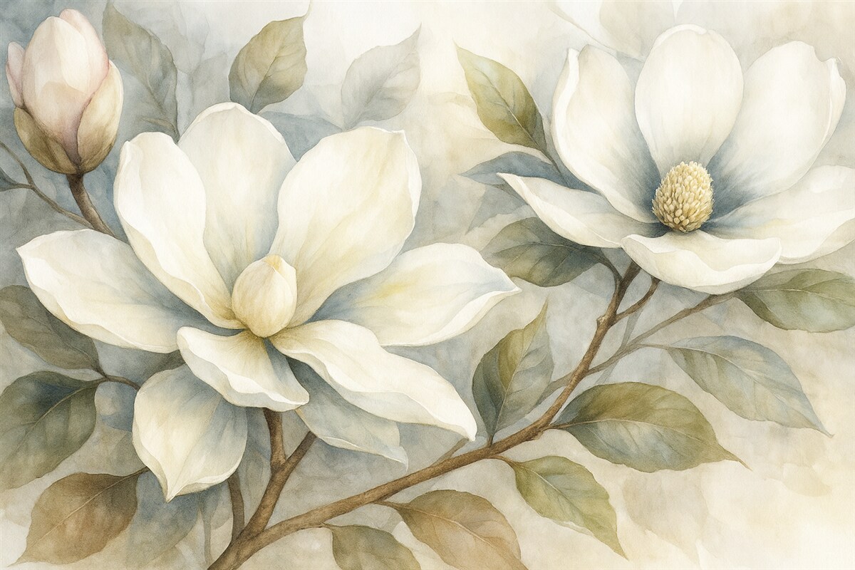 Fototapeta Ogromne białe kwiaty magnolii.