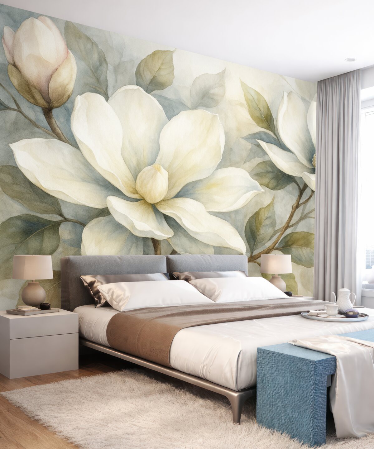 Fototapeta Ogromne białe kwiaty magnolii.