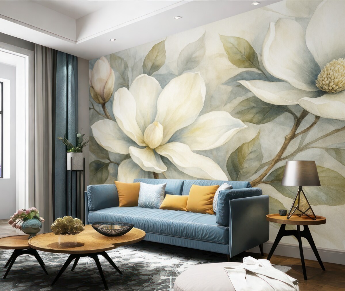 Fototapeta Ogromne białe kwiaty magnolii.