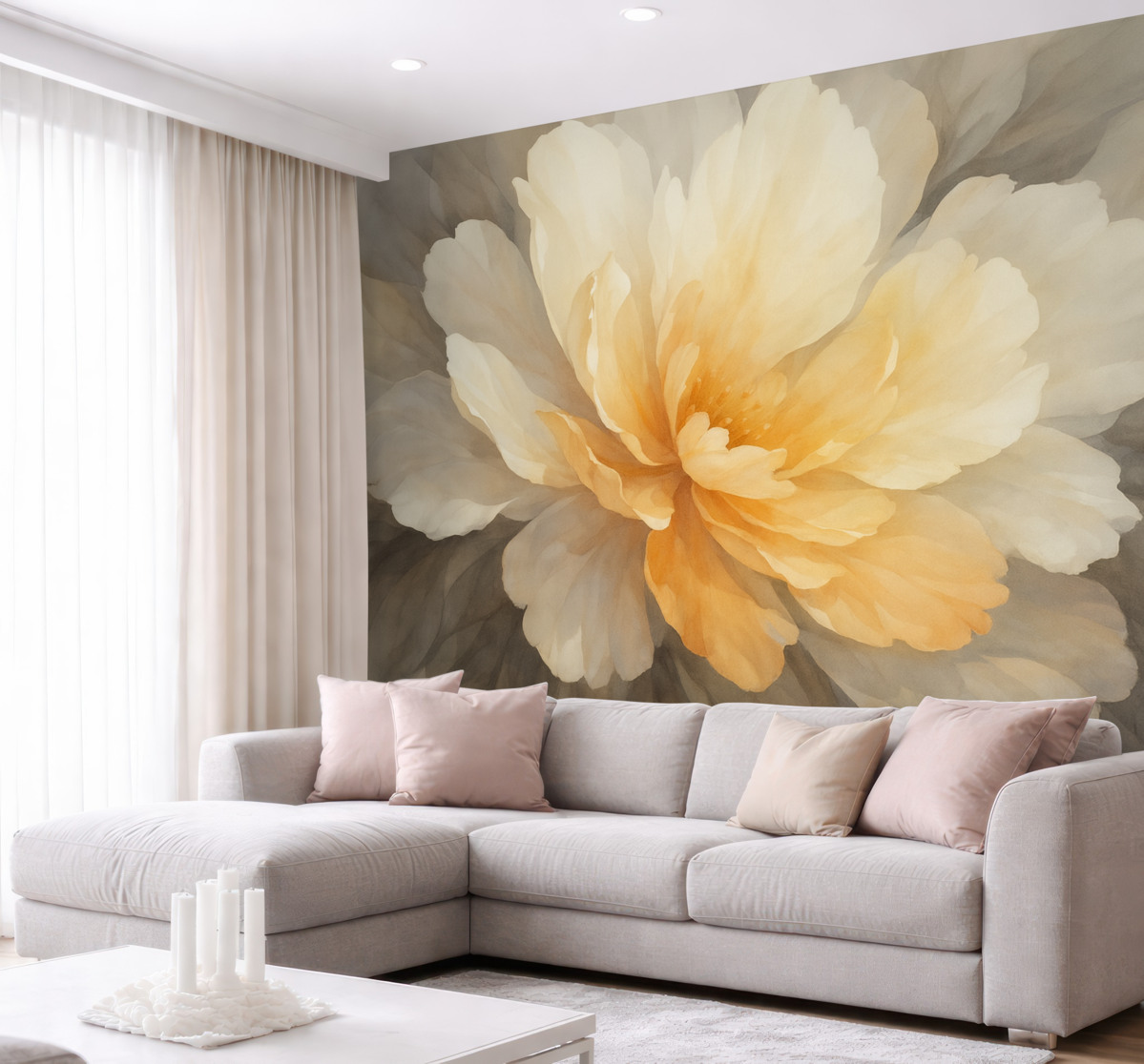 Fototapeta Akwarelowa eksplozja roślinności w ciepłych pastelowych tonach.