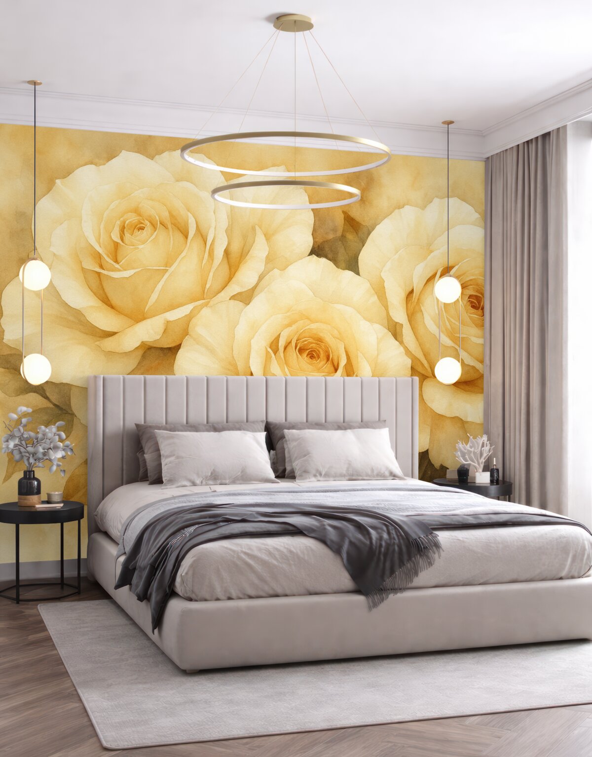 Fototapeta Róże malowane akwarelą, w odcieniu beżu i pomarańczu.