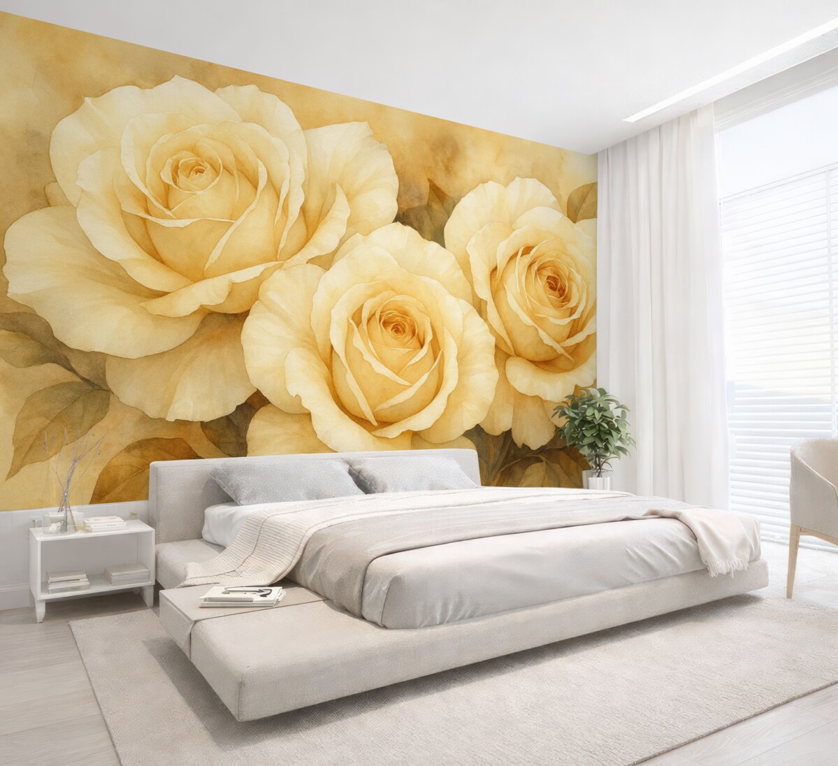 Fototapeta Róże malowane akwarelą, w odcieniu beżu i pomarańczu.