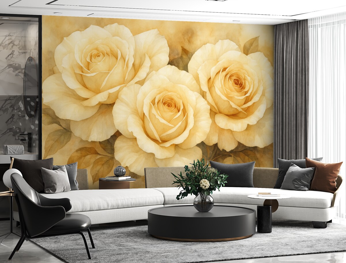 Fototapeta Róże malowane akwarelą, w odcieniu beżu i pomarańczu.