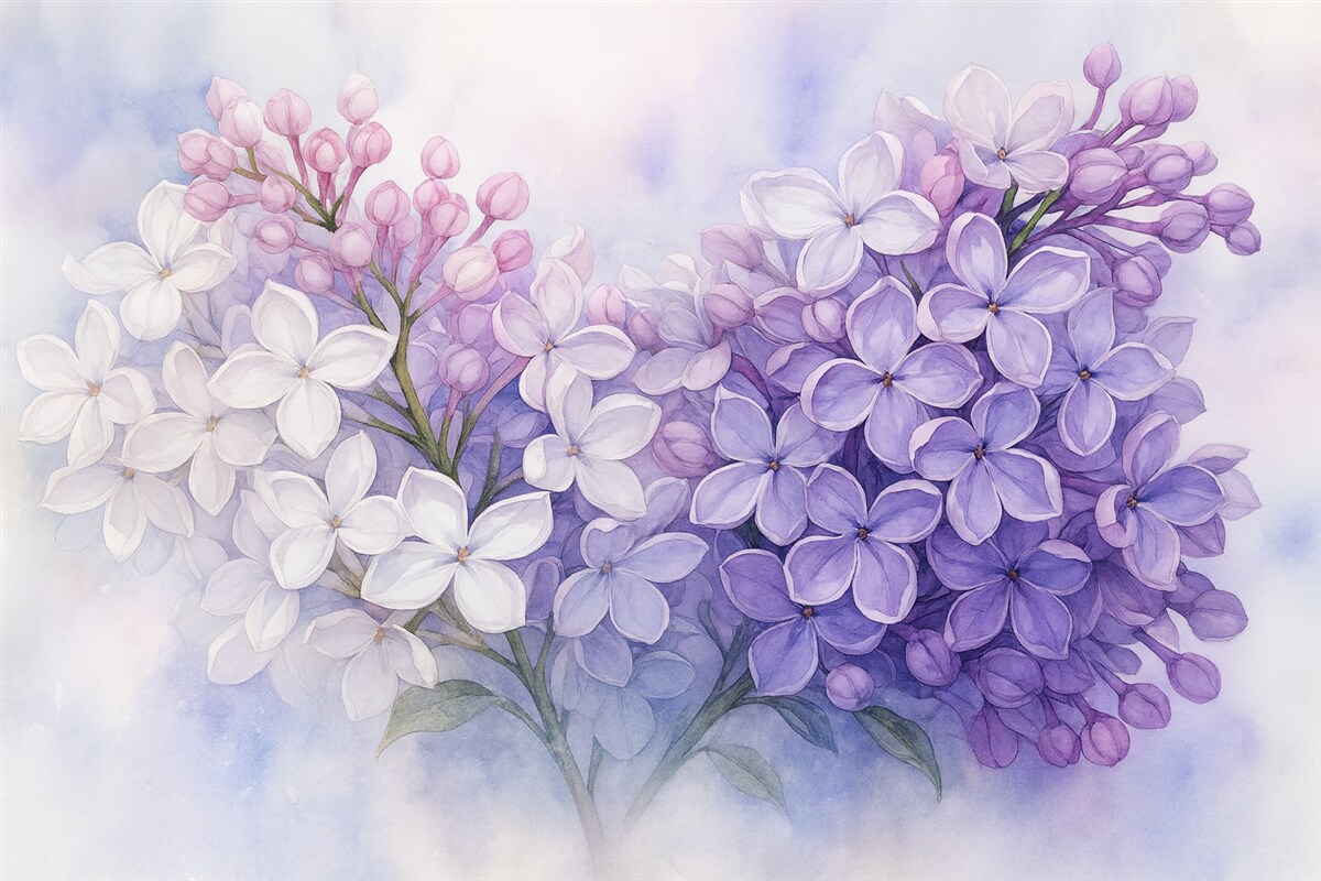 Fototapeta Gałązka z kwiatami bzu wilgotna akwarela, fioletowy kolor.