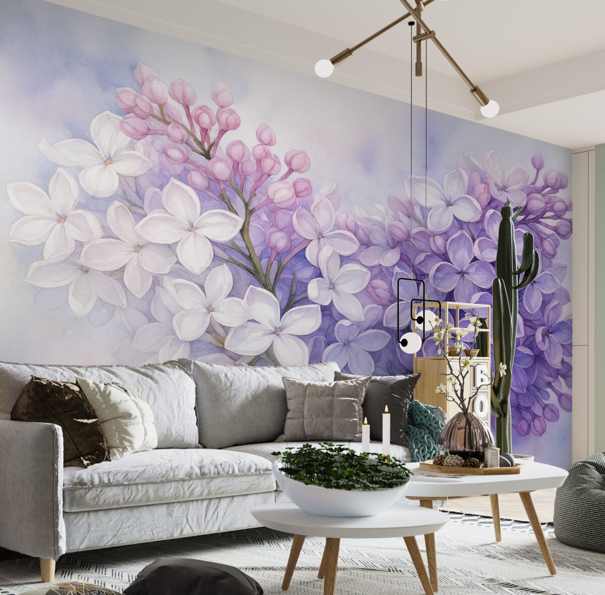 Fototapeta Gałązka z kwiatami bzu wilgotna akwarela, fioletowy kolor.