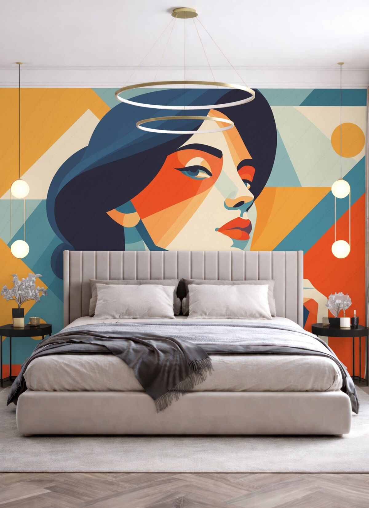 Fototapeta Dziewczyna z geometrycznymi elementami.