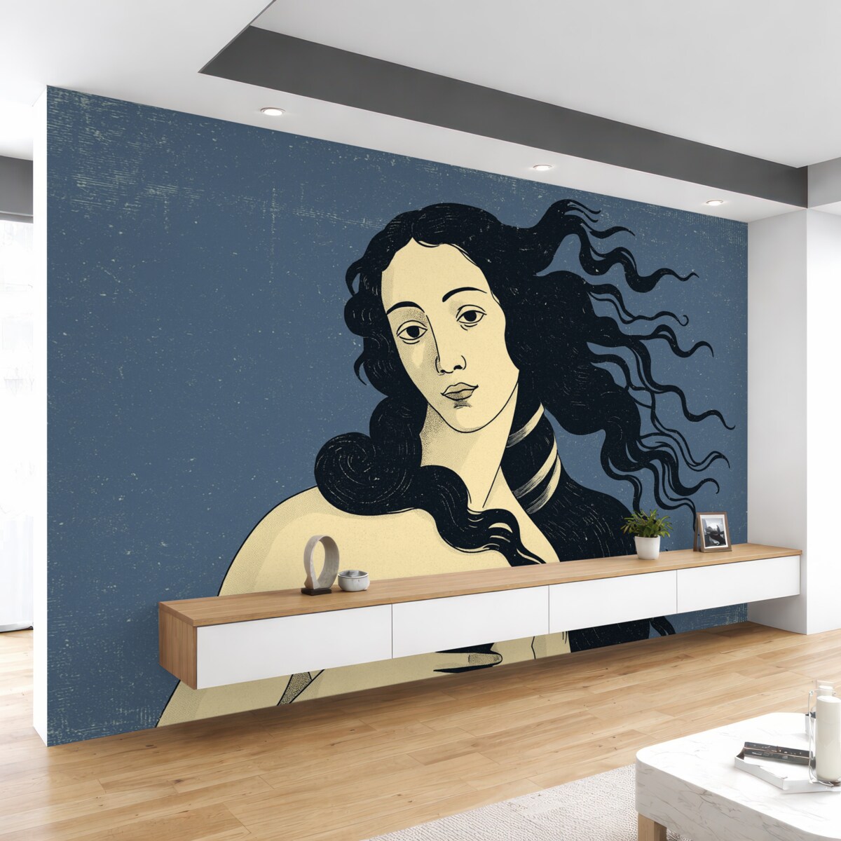 Fototapeta Wenus z retro teksturą na niebieskim tle.