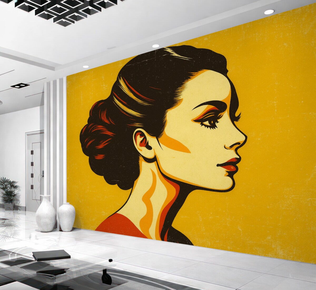 Fototapeta Retro dziewczyna na złotym tle.